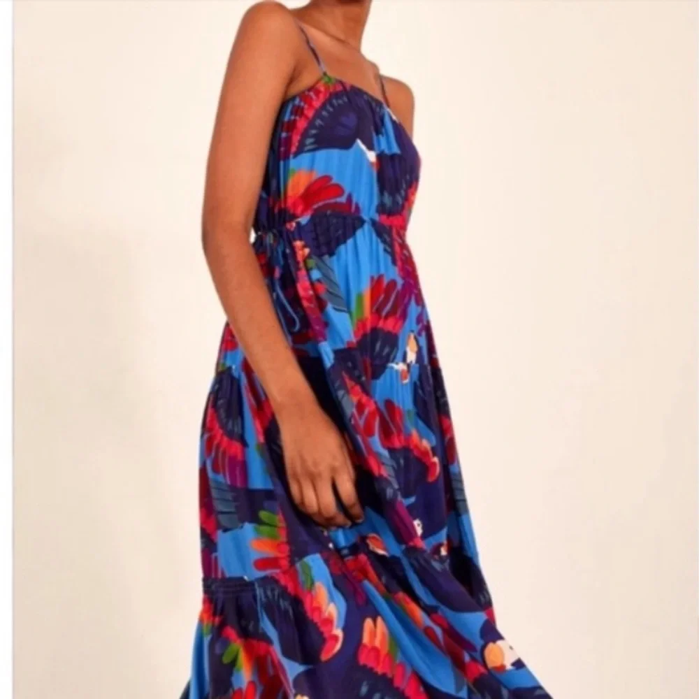 NWT Farm Rio Rainbow Macaws midi dress. Size L - Picture 2 of 7